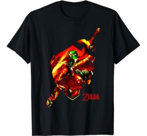 Nintendo Zelda Link Sword Shield Fire Border Graphic T-Shirt